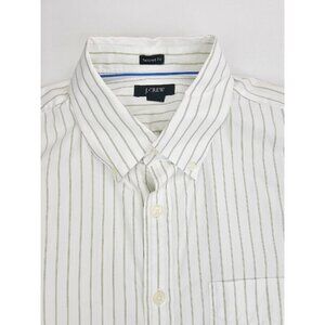 J. Crew Tailored Fit Size Large Mens White Sage Green Button Down Cottton Shirt